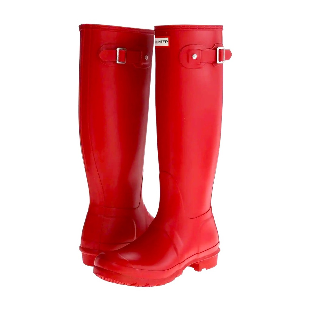 Hunter Original Womens Red Round Toe Knee High Pull on Rain Boots Size 7